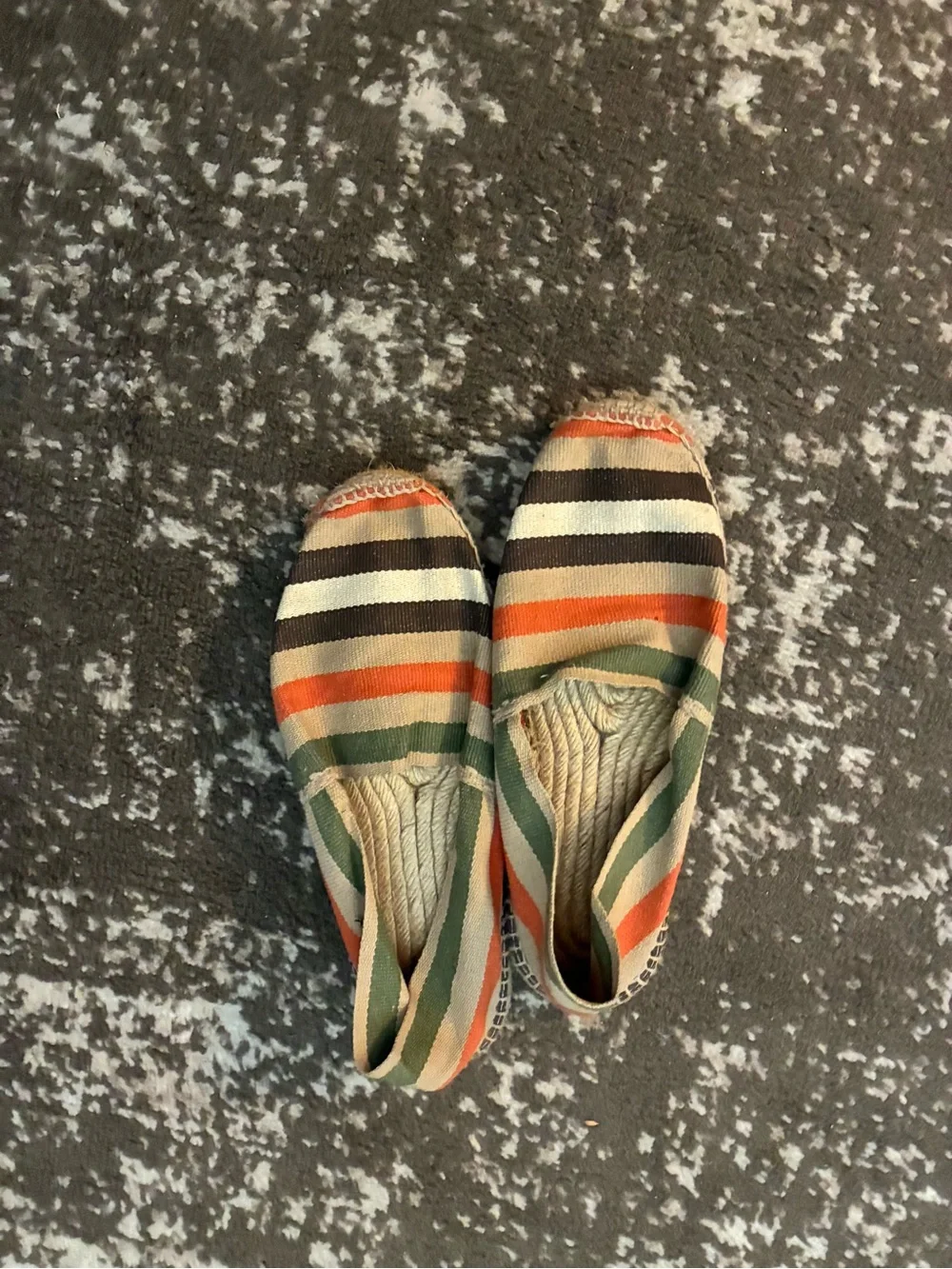 Made in France Striped Slip-On Espadrilles in Green, Orange, Black & Cream
